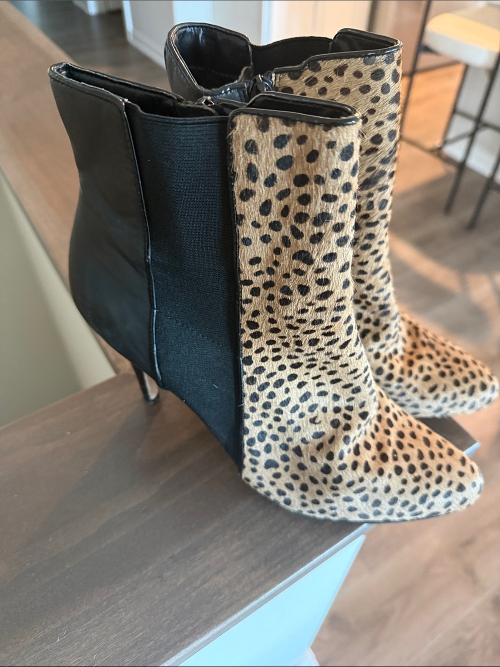 White House Black Market Black and Tan Leopard-Print Ankle Boots